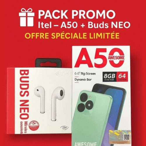 iTel A50 6.6" pouces 64 Gb 8 Gb Vert + BUDS NEO